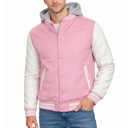 Pink/White Small Men's Hooded Varsity Jacket w/ Detachable Hood